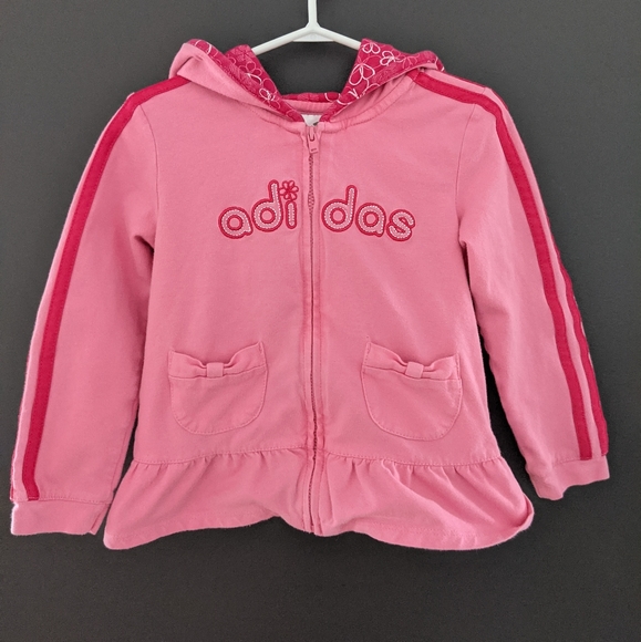 Adidas pink zip up hoodie with ruffle detail - Picture 1 of 4